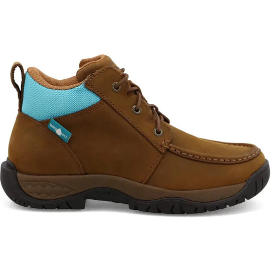 Twisted X Women's All Round 4" Moc Toe Waterproof Laces Work Boot - Saddle - WAXW001 5.5 / Medium / Brown - Overlook Boots