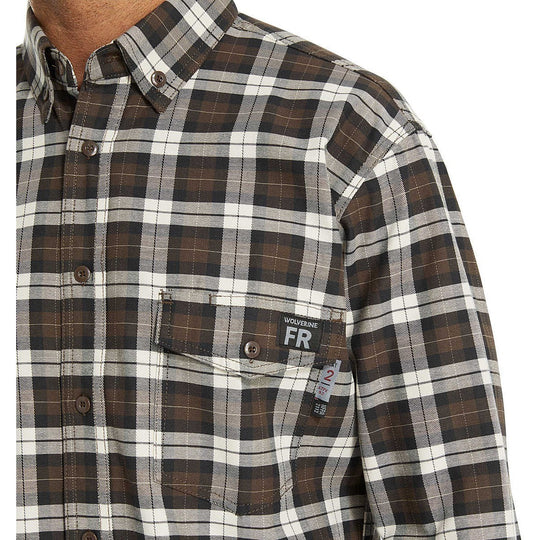 Wolverine Men's Flame Resistant Plaid Long Sleeve Twill Shirt - Espresso - W1203980-206 - Overlook Boots
