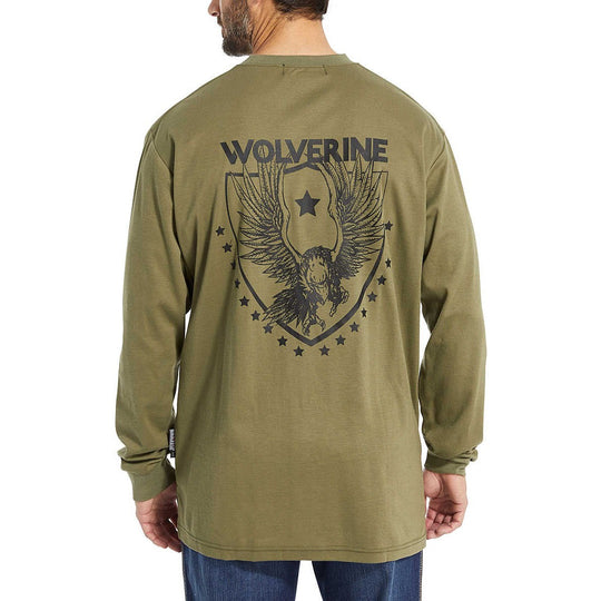 Wolverine Men's Flame Resistant Long Sleeve Print Tee - Moss - W1206550-321 - Overlook Boots