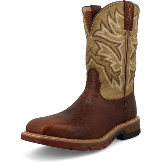 Twisted X Men's 11" Square Toe Pull On Western Work Boot - Ginger - MXBA008 - Overlook Boots