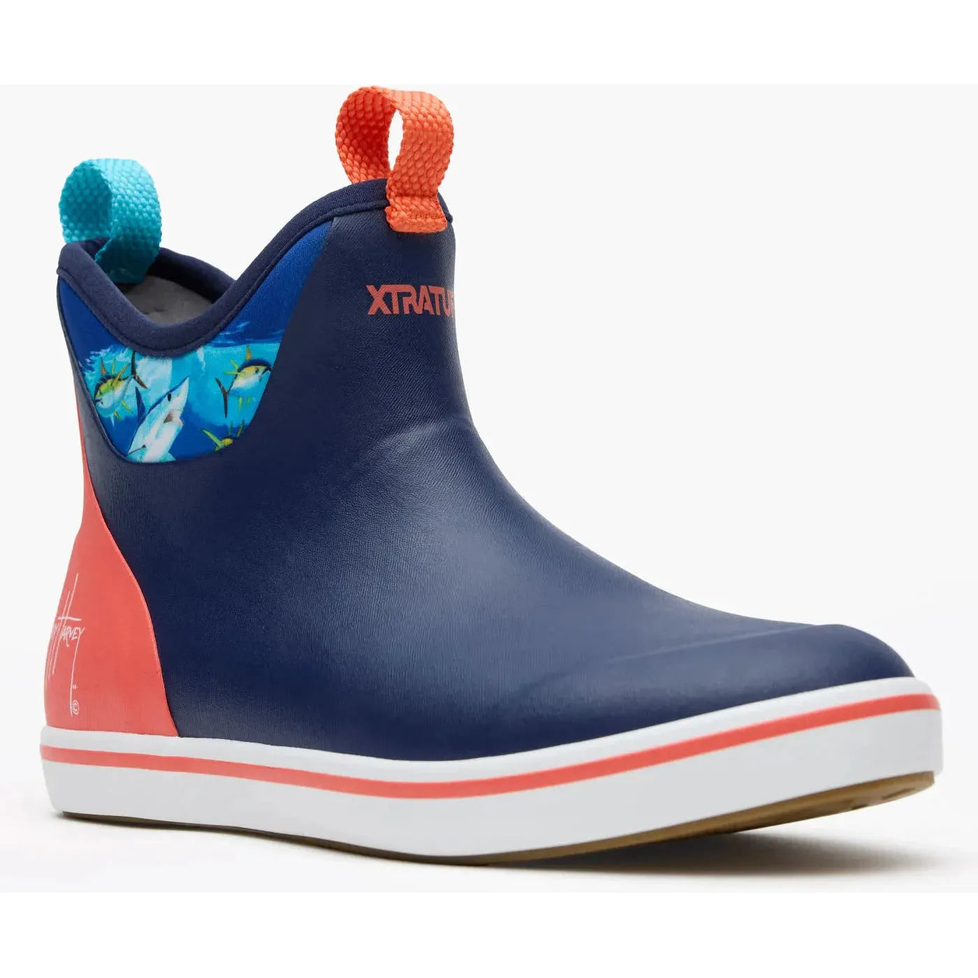 Xtratuf Men's Ankle 6" WP Guy Harvey Deck Boot- Navy- XMABGH20 7 / Medium / Navy Shark - Overlook Boots