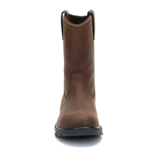 Cat Men's 247 10" Soft Toe Wellington Work Boot - Dark Brown - P51124 - Front View - Overlook Boots