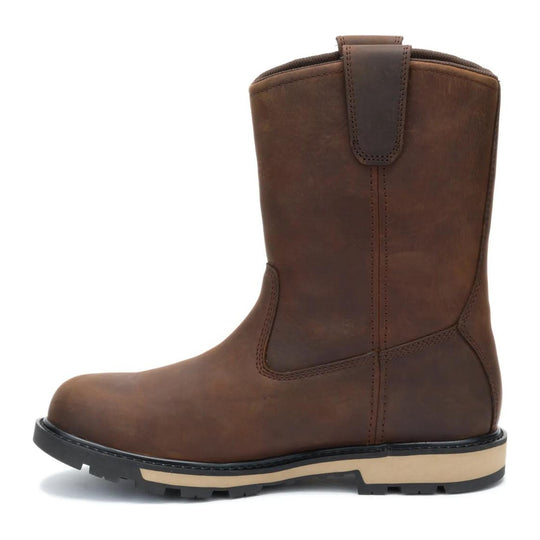 Cat Men's 247 10" Soft Toe Wellington Work Boot - Dark Brown - P51124 - Inside Profile - Overlook Boots
