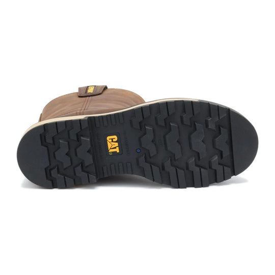 Cat Men's 247 10" Soft Toe Wellington Work Boot - Dark Brown - P51124 - Outsole - Overlook Boots