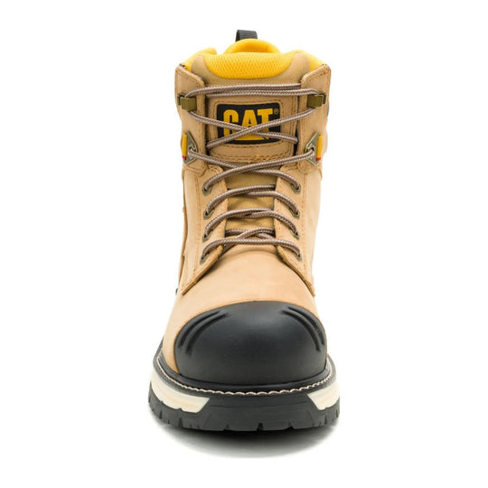 Cat Men's Excavator Power Spring 6" Composite Toe Waterproof Work Boot - Honey - P91825 - Front View - Overlook Boots