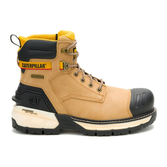 Cat Men's Excavator Power Spring 6" Composite Toe Waterproof Work Boot - Honey - P91825 - Side Profile - Overlook Boots