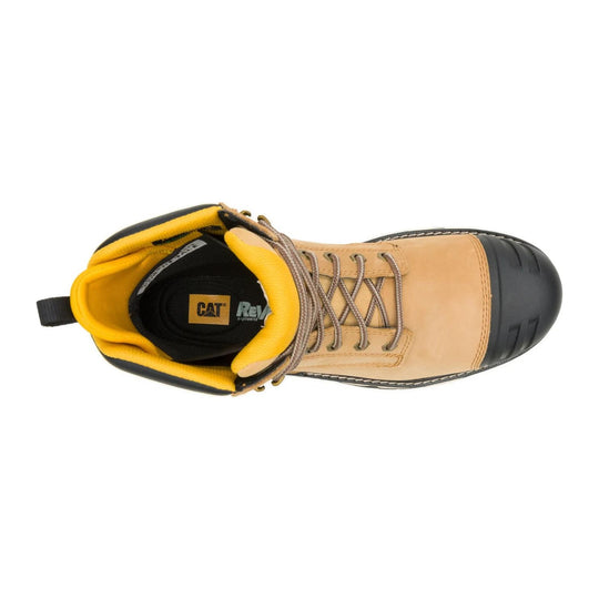 Cat Men's Excavator Power Spring 6" Composite Toe Waterproof Work Boot - Honey - P91825 - Top View - Overlook Boots