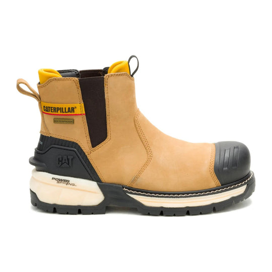 Cat Men's Excavator Power Spring Composite Toe Waterproof Chelsea Work Boot - Honey - P91829 - Side Profile - Overlook Boots