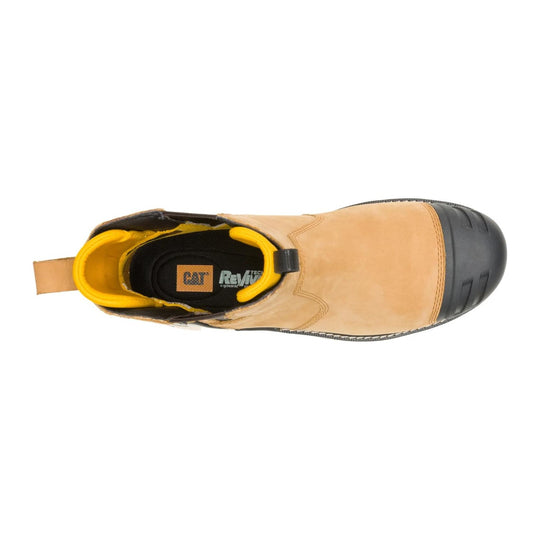 Cat Men's Excavator Power Spring Composite Toe Waterproof Chelsea Work Boot - Honey - P91829 - Top View - Overlook Boots