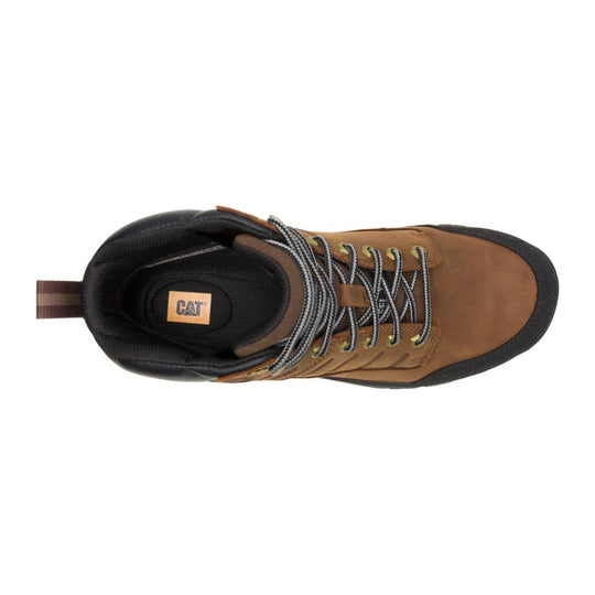 Cat Men's Brickline Steel Toe Waterproof Work Boot - Real Brown - P91871 - Top View - Overlook Boots