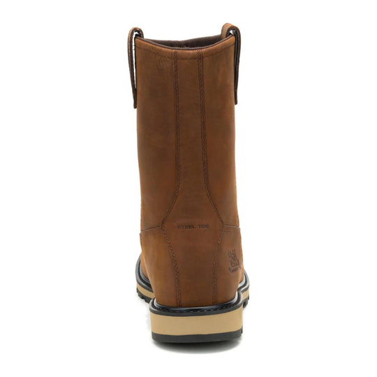 Cat Men's 247 10" Steel Toe Wellington Work Boot - Dark Brown - P91887 - Back View - Overlook Boots