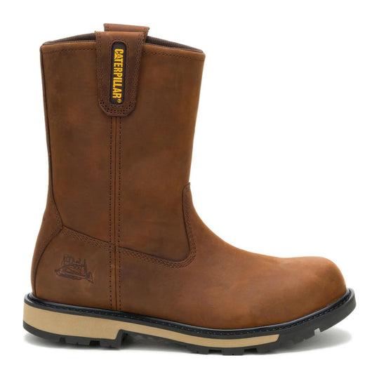 Cat Men's 247 10" Steel Toe Wellington Work Boot - Dark Brown - P91887 - Side Profile - Overlook Boots