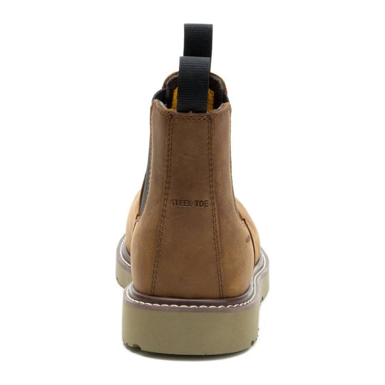 Cat Men's Reclaimer Wedge Steel Toe Waterproof Chelsea Work Boot - Dark Brown - P91898 - Back View - Overlook Boots