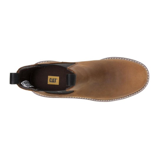 Cat Men's Reclaimer Wedge Steel Toe Waterproof Chelsea Work Boot - Dark Brown - P91898 - Top View - Overlook Boots