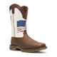 Durango Men's Rebel Distressed Flag Embroidery 12" Square Toe Western Boot - Bay Brown/White - DDB0312 - Front Angle - Overlook Boots