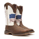 Durango Men's Rebel Distressed Flag Embroidery 12" Square Toe Western Boot - Bay Brown/White - DDB0312 - Pair - Overlook Boots