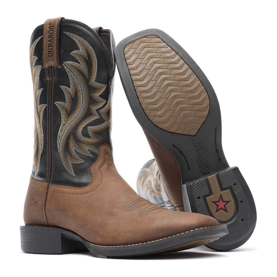 Durango Men's Shyloh 11" Square Toe Western Boot - Brawny Brown/Black Onyx - DDB0493 - Outsole - Overlook Boots