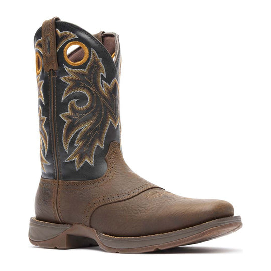Durango Men's Rebel with InsulKul 11" Square Toe Western Boot - Tobacco Leaf/Black - DDB0499 - Front Angle - Overlook Boots