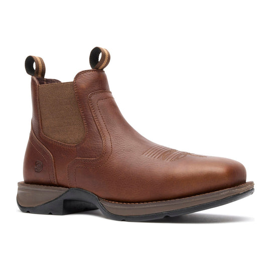 Durango Men's Red Dirt Rebel 5.5" Steel Toe Chelsea Work Boot - Mahogany Brown - DDB0541 - Front Angle - Overlook Boots