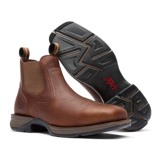 Durango Men's Red Dirt Rebel 5.5" Steel Toe Chelsea Work Boot - Mahogany Brown - DDB0541 - Outsole - Overlook Boots