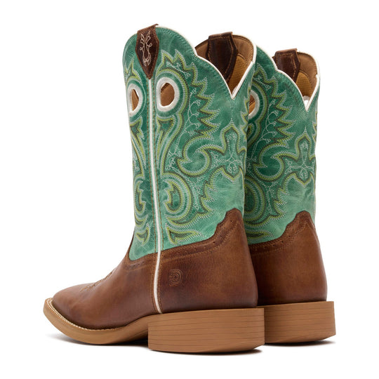 Durango Women's Shyloh 10" Square Toe Western Boot - Mocha/Jade Green - DRD0515 - Back View - Overlook Boots