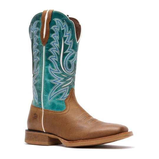 Durango Women's Lady Rebel Pro 12" Square Toe Western Boot - Gingersnap/Ocean Blue - DRD0517 - Front Angle - Overlook Boots