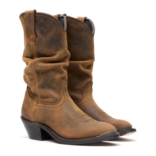 Durango Women's Slouch 11" R Toe Western Boot - Distressed Tan - RD542 - Pair - Overlook Boots