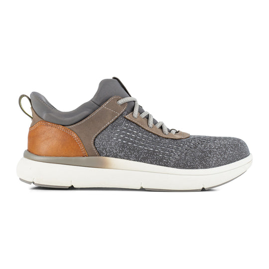 Florsheim Men's Fleet Work Composite Toe Static Dissipative Elastic Work Sneaker - Gray and Brown - FS2780 - Side Profile - Overlook Boots