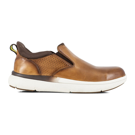 Florsheim Men's Fleet Work Composite Toe Static Dissipative Elastic Work Slip-On - Cognac - FS2784 - Side Profile - Overlook Boots