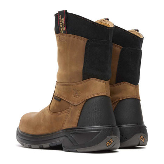 Georgia Men's FLXpoint 10" Composite Toe Waterproof Wellington Work Boot - Brown - G5644 - Back View - Overlook Boots