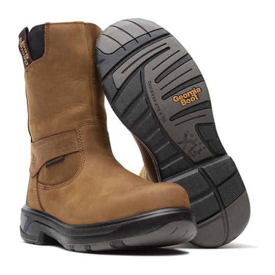 Georgia Men's FLXpoint 10" Composite Toe Waterproof Wellington Work Boot - Brown - G5644 - Pair Outsole - Overlook Boots