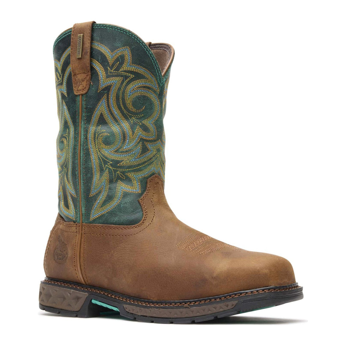 Georgia Women's Carbo-Tec LT 10" Steel Toe Waterproof Square Toe Western Work Boot - Brown/Green - GB00386 6 / Medium / Brown/Green - Overlook Boots