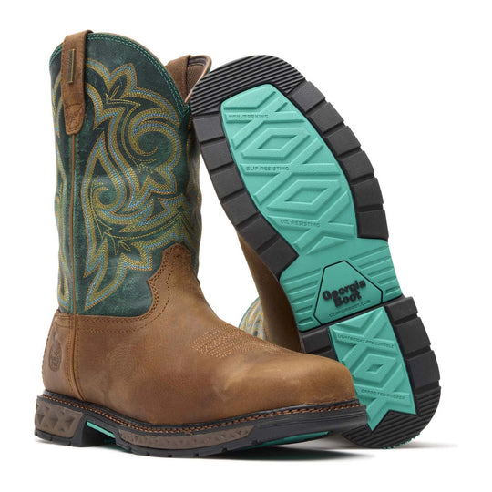 Georgia Women's Carbo-Tec LT 10" Steel Toe Waterproof Square Toe Western Work Boot - Brown/Green - GB00386 - Overlook Boots