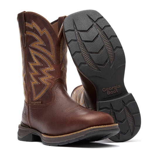 Georgia Men's Aero LT 11" Carbon Toe Waterproof Square Toe Western Work Boot - Brown - GB00752 - Overlook Boots