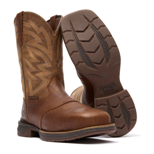 Georgia Men's Aero LT 11" Carbon Toe Waterproof Square Toe Western Work Boot - Brown/Tan - GB00753 - Overlook Boots