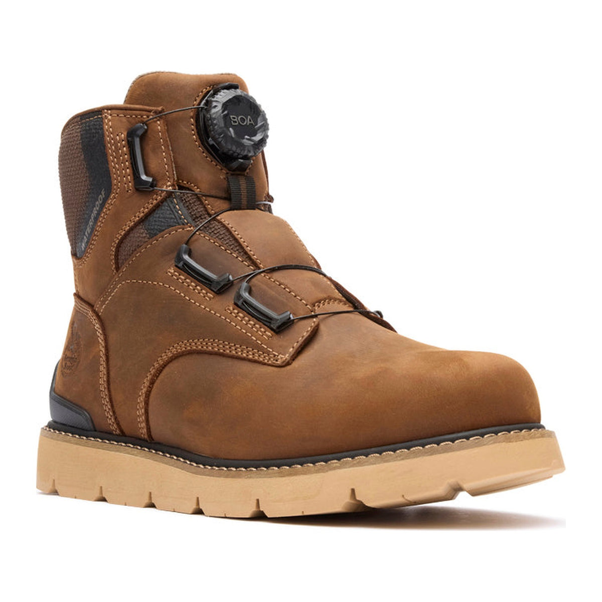 Georgia Men's Carbon Flex 6" Soft Toe Waterproof BOA Wedge Work Boot - Brown - GB00758 - Front Angle - Overlook Boots