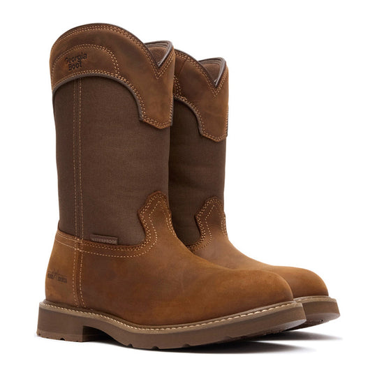 Georgia Men's Core 37 Farm & Ranch 11" Soft Toe Waterproof Pull-On Work Boot - Brown - GB00762 - Overlook Boots