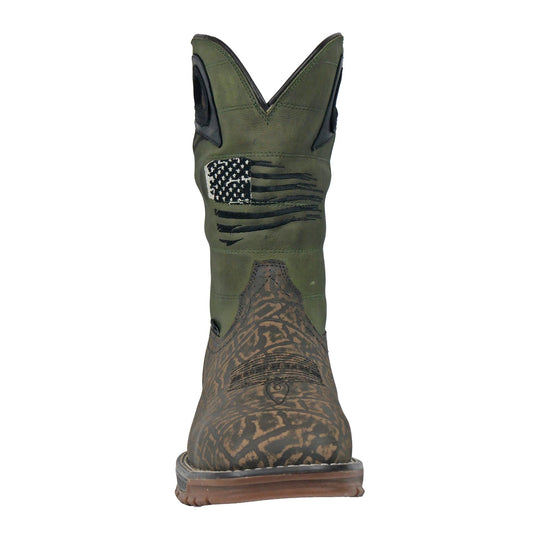 Hoss Men's Fallen Hero Composite Toe Waterproof Pull On Western Work Boot - Brown/Forest Green - 91072 - Overlook Boots