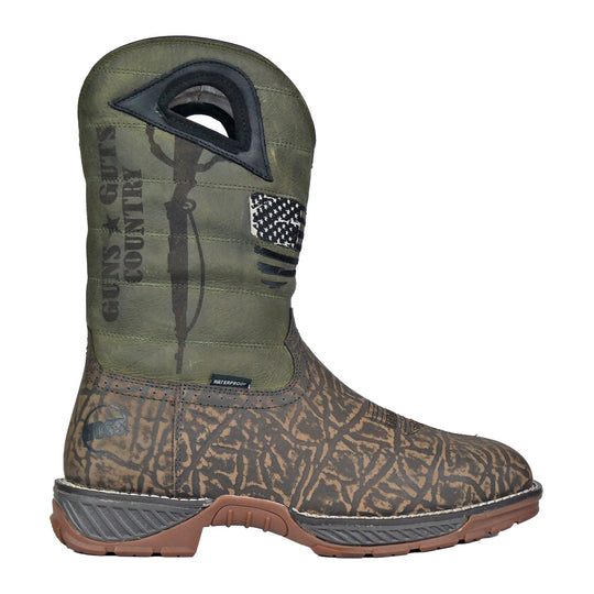 Hoss Men's Fallen Hero Composite Toe Waterproof Pull On Western Work Boot - Brown/Forest Green - 91072 - Overlook Boots