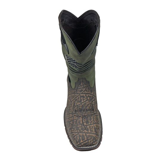 Hoss Men's Fallen Hero Composite Toe Waterproof Pull On Western Work Boot - Brown/Forest Green - 91072 - Overlook Boots