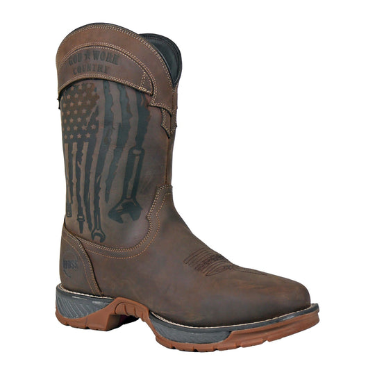 Hoss Men's GOD Work Country Composite Toe Waterproof Pull On Western Work Boot - Brown - 92075 7 / Medium / Brown - Overlook Boots
