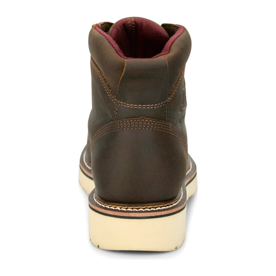 Justin Men's Akron 6" Soft Toe Moc Toe Work Boot - Hickory - HL260 - Back View - Overlook Boots