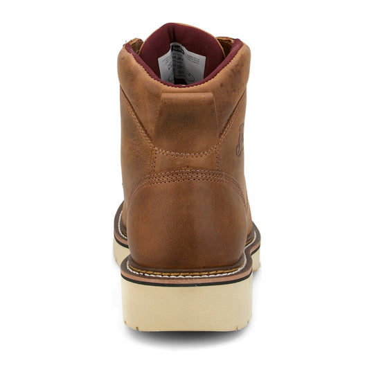 Justin Men's Akron 6" Soft Toe Moc Toe Work Boot - Walnut - HL262 - Back View - Overlook Boots
