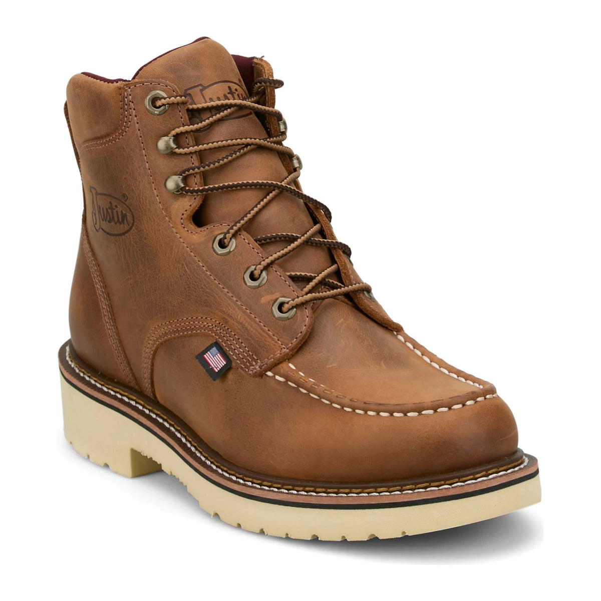 Justin Men's Akron 6" Soft Toe Moc Toe Work Boot - Walnut - HL262 7 / Medium / Walnut - Overlook Boots