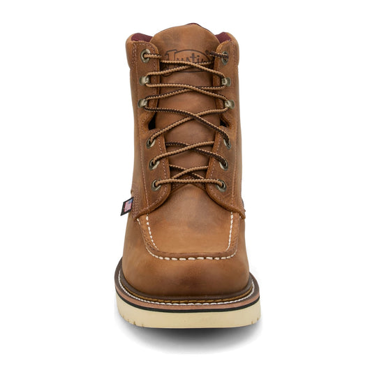 Justin Men's Akron 6" Soft Toe Moc Toe Work Boot - Walnut - HL262 - Front View - Overlook Boots