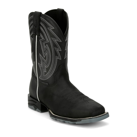 Justin Men's Lytle 11" Steel Toe Waterproof Western Work Boot - Black - MV4589 - Front Angle - Overlook Boots