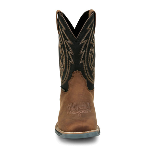 Justin Men's Lytle 11" Soft Toe Waterproof Western Work Boot - Brown - MV4590 - Front View - Overlook Boots