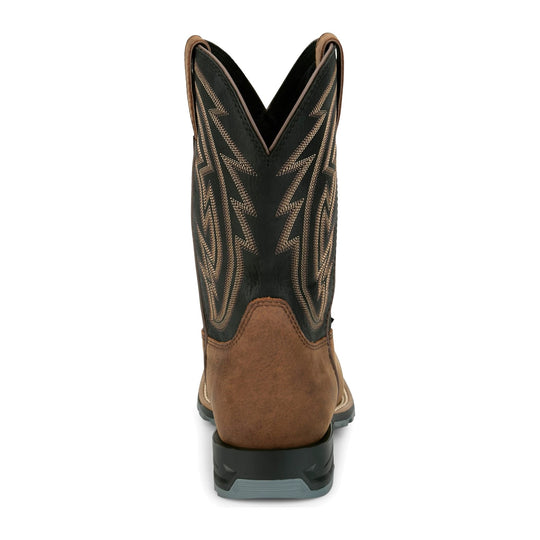 Justin Men's Lytle 11" Steel Toe Waterproof Western Work Boot - Brown/Black - MV4591 - Back View - Overlook Boots
