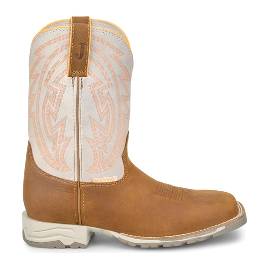 Justin Men's Lytle 11" Soft Toe Waterproof Western Work Boot - Cognac - MV4594 - Side Profile - Overlook Boots