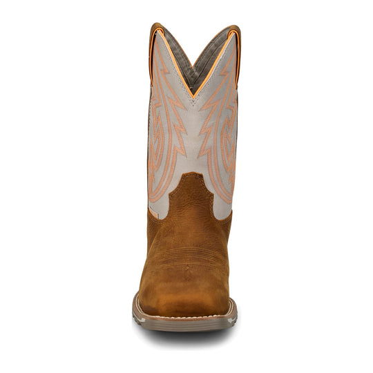 Justin Men's Lytle 11" Steel Toe Waterproof Western Work Boot - Brown/White - MV4595 - Front View - Overlook Boots
